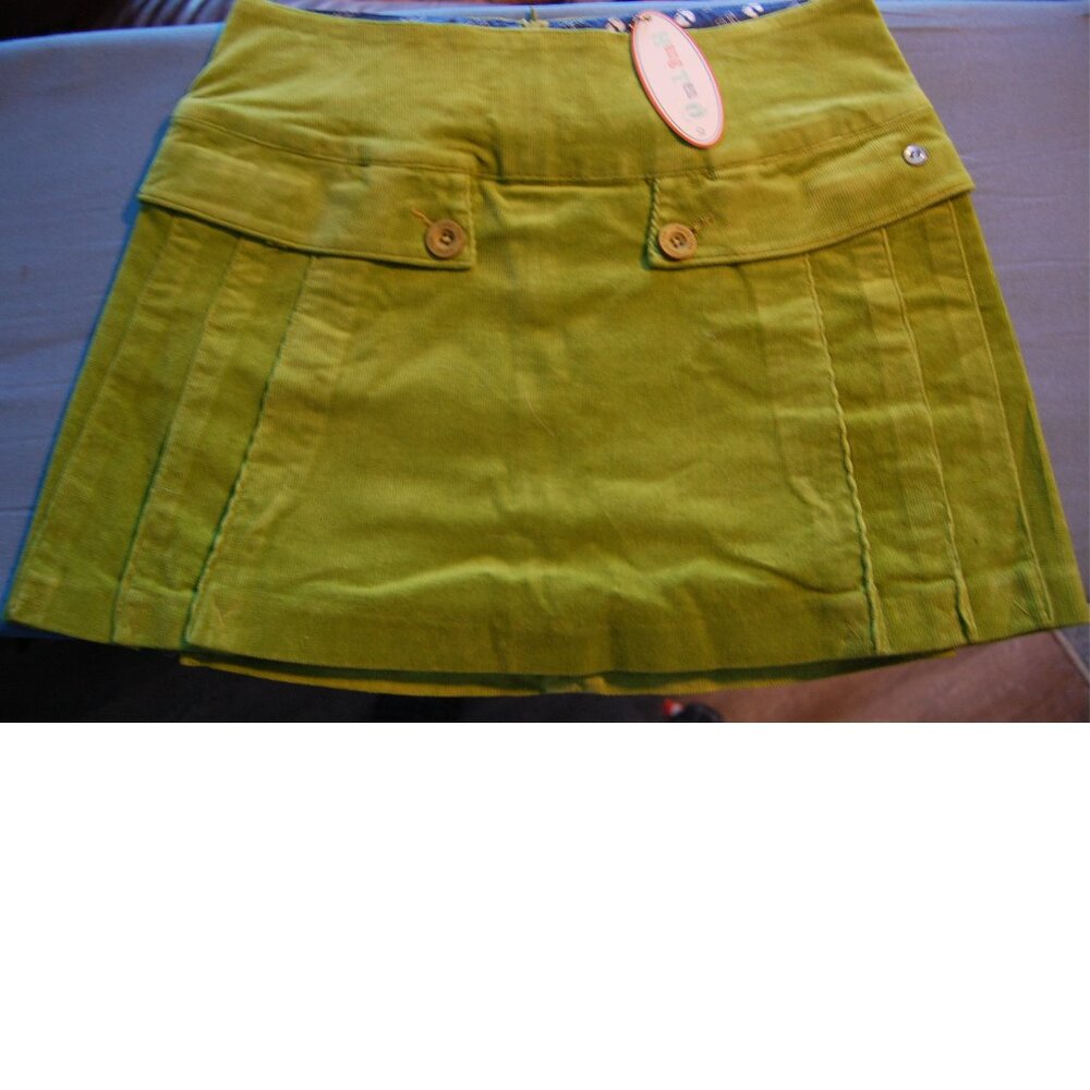 NWT Retro Look Hang Ten Green Corduroy Pleated Mini Skirt Small or Large
